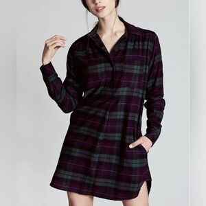 Harshman Plaid Green & Purple Cotton Plaid Shirt Oversized Tunic/Top(Size XS)